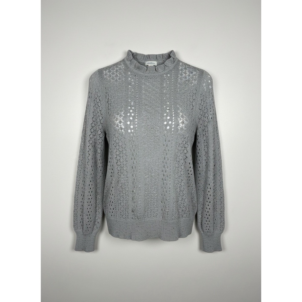 Sundance Size Small Sweater Gray Pointelle Knit Ruffle Neck Cotton Confetti Boho